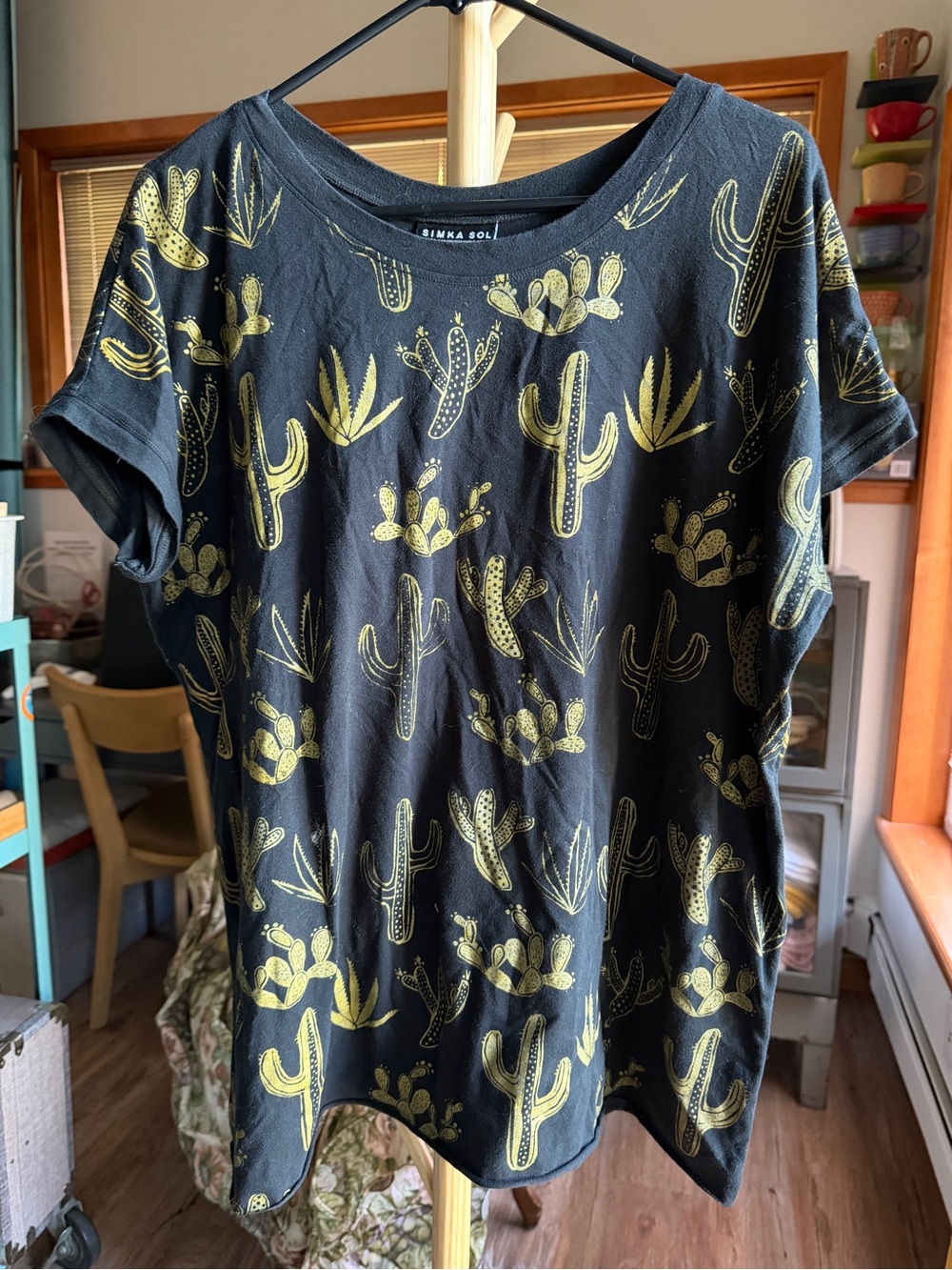 Simka Sol gold cactus tee tunic with raw edge size XL